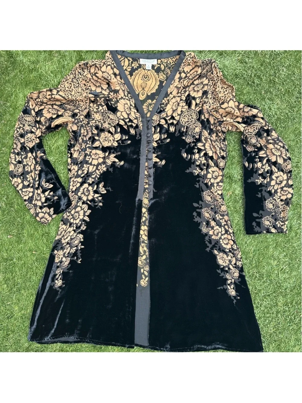 Vintage Y2K WhimsyGoth Fairy Floral Velvet Silk Burnout Kimono Cardigan Medium - Picture 10 of 12